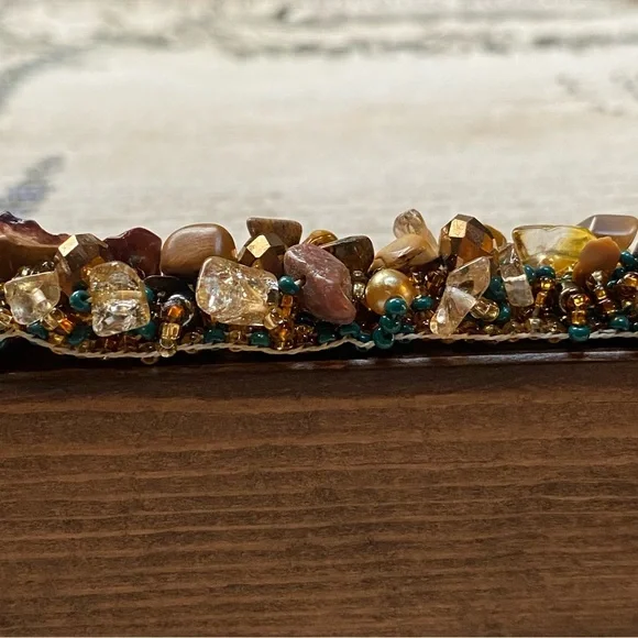 Handmade Beaded Gemstone Bracelet With Gold Accents Boho Fashion Rustic Chic - Picture 8 of 9